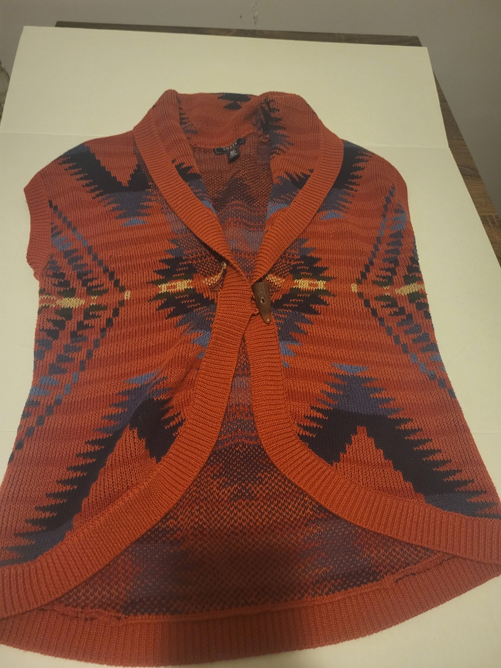 Chaps Rust Aztec Knit Shawl-Collar Vest with Blue & Black Accents